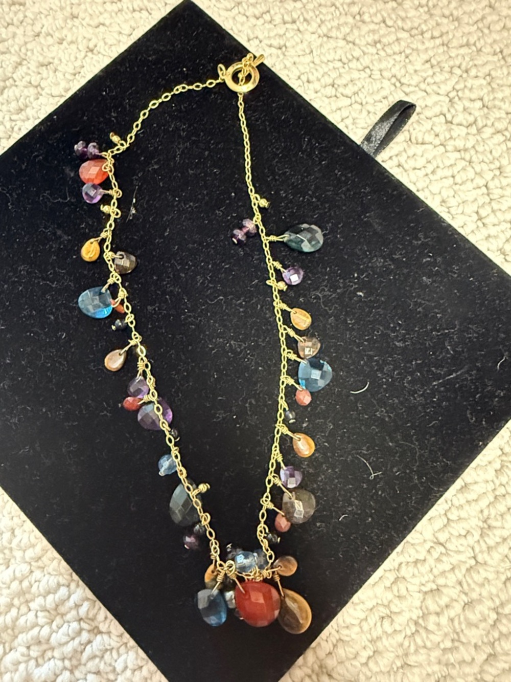 Multicolor Teardrop Charm Necklace - Gold Chain
